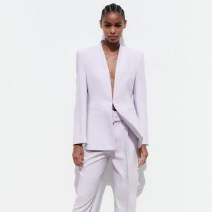 ZARA LILAC LAPELLESS FITTED BLAZER